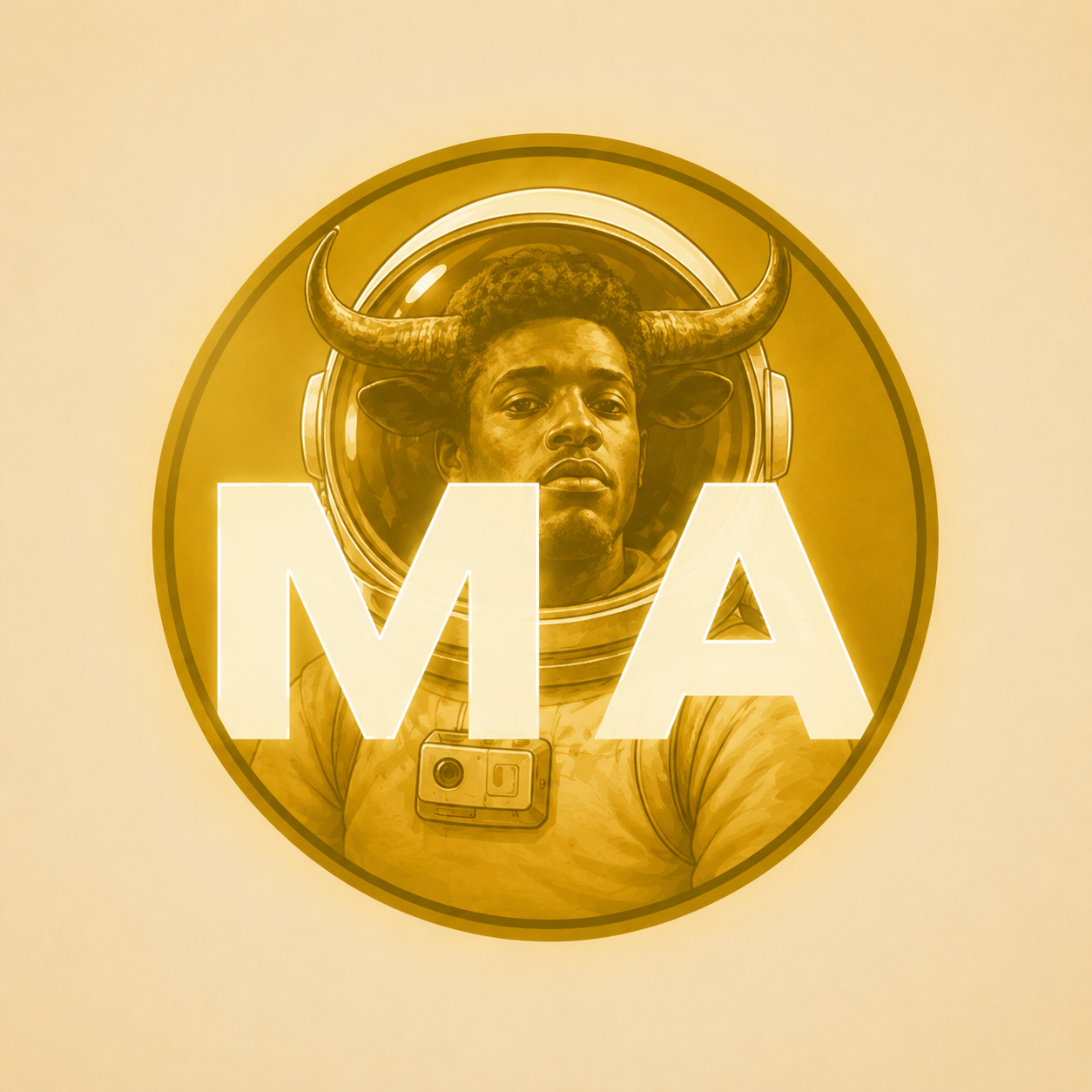 Golden astronaut bull character inside a coin